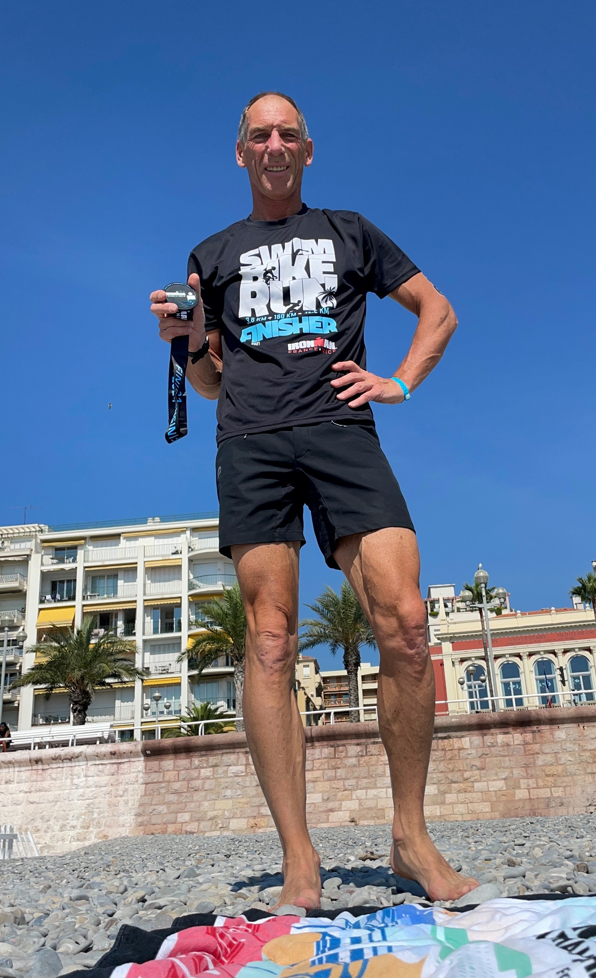 Michael Wieland nach der harten Arbeit in Nizza. Vor allem die Radstrecke hatte es in sich. Bild: z