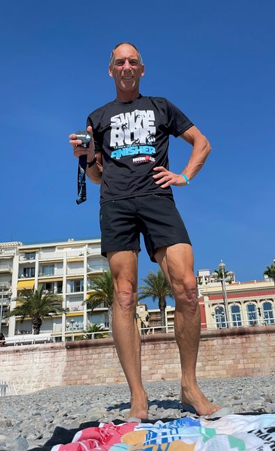 Michael Wieland nach der harten Arbeit in Nizza. Vor allem die Radstrecke hatte es in sich. Bild: z