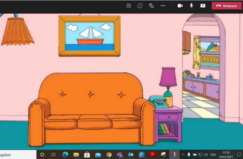 Zu Gast bei den Simpsons: ein möglicher Hintergrund für die Videokonferenz via  Teams Foto: Screenshot