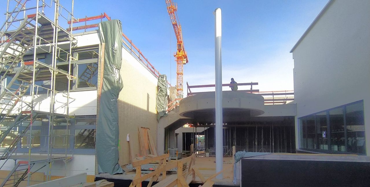 Derzeit eine Baustelle: Der Eingangsbereich zur künftigen Aula der Magstadter Johannes-Kepler-Gemeinschaftsschule.