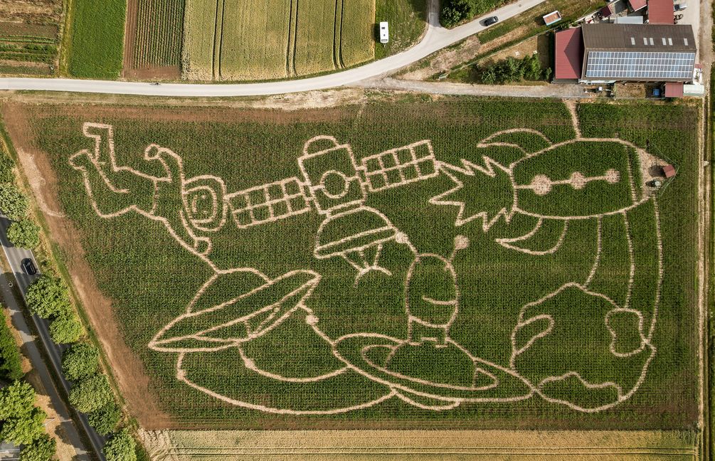 Das diesjährige Renninger Maislabyrinth aus der Vogelperspektive. Bild: z
