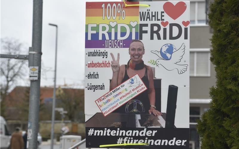 Ein Wahlplakat von Friedhild „Fridi“ Miller. Bild: z