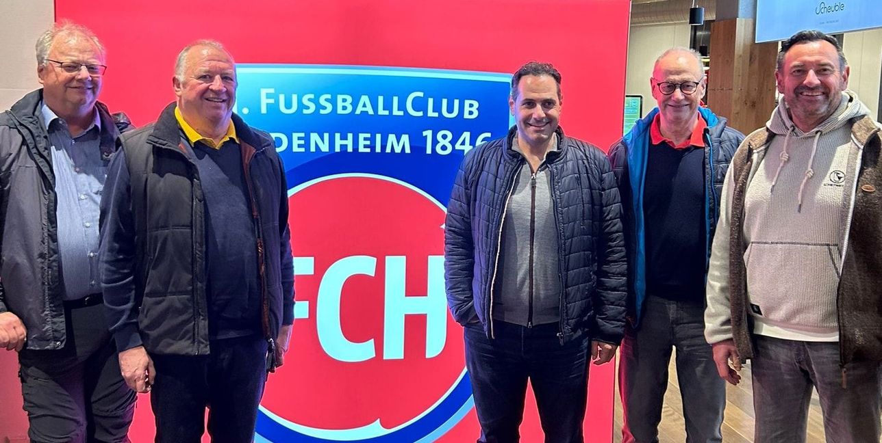 Fünf Ehninger in Heidenheim: Dieter Bengel, Hubert Reichert, Ari Papadopoulos, Uwe Bengel und Jürgen Arndt  (von links).