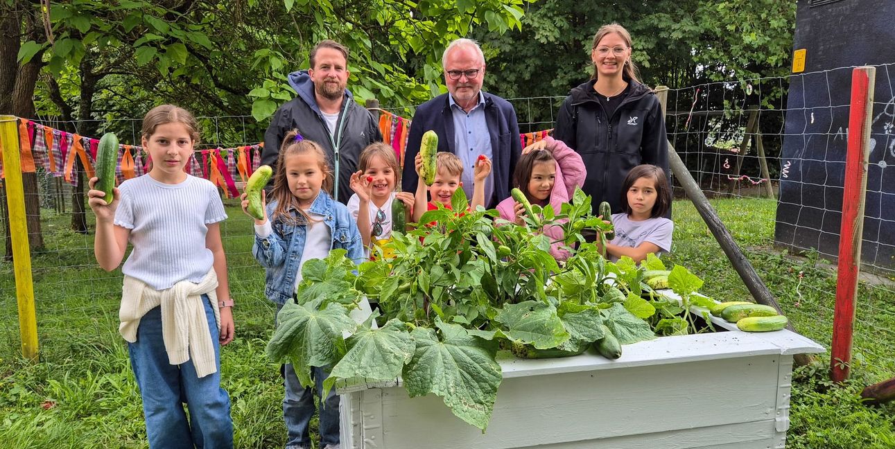 Große Freude im Garten des Kinderschutzbundes am Heizkraftwerk im Grünäcker.