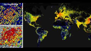 Der GlobalBuildingAtlas zeigt Zahl und Größe von 2,75 Milliarden Gebäuden weltweit – mit einer räumlichen Auflösung von drei Metern. Hier das farbkodierte Gebäudevolumen.