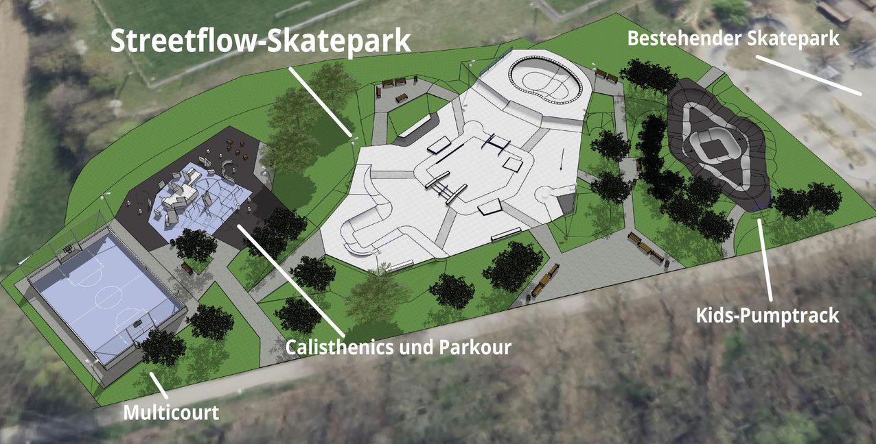 Der neue Skatepark wird mehr als doppelt so groß wie der bestehende.