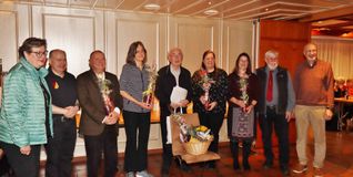 Ehrende und Geehrte (von links): Anita Schmidt (Zweite Vorsitzende) - Wolfgang List (Zweiter Vorsitzender) - Gerd Steinhilber - Martina Scholz - Matthias Köber - Swantje Daniels - Claudia Maier - Klaus Daniels (Erster Vorsitzender) - Siegfried Schneider (COE-Präsident).