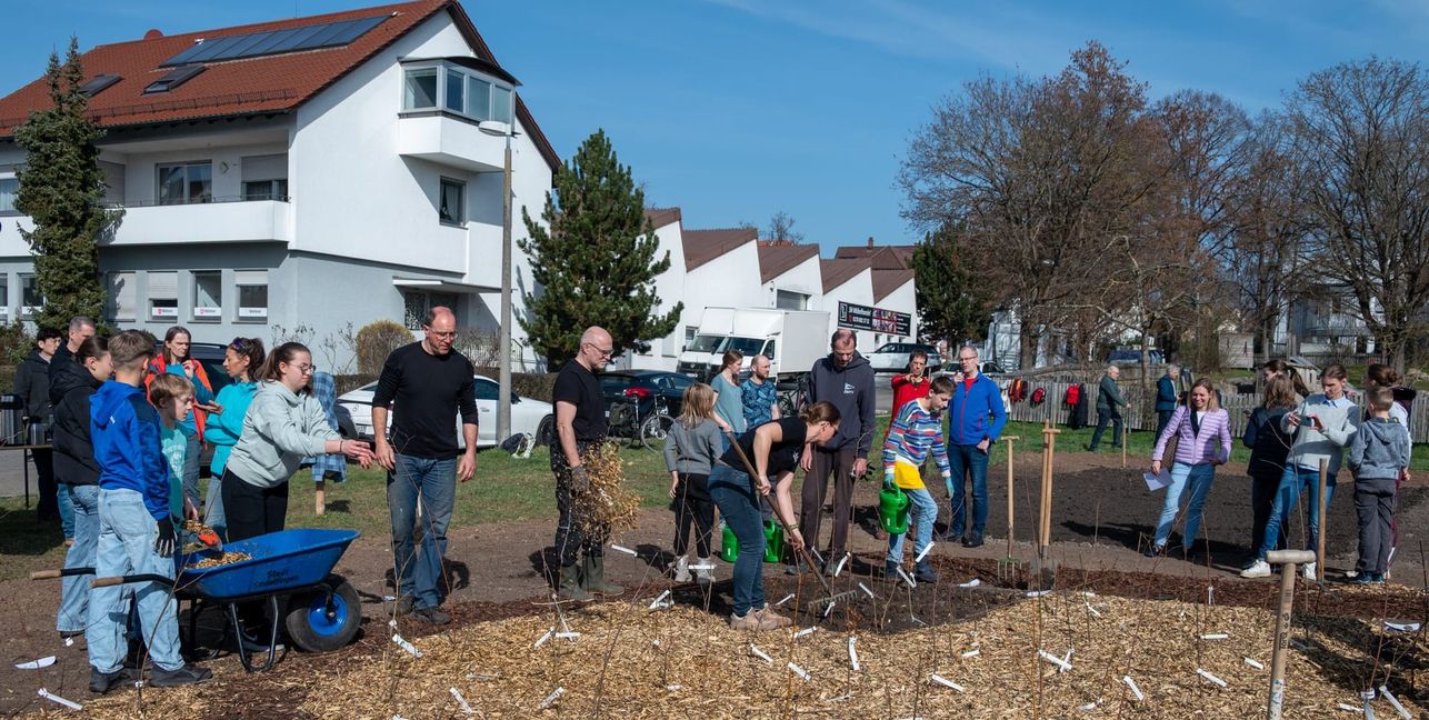 Alle hatten bei dem schönen Wetter viel Spaß beim Pflanzen der Bäume und Straücher.