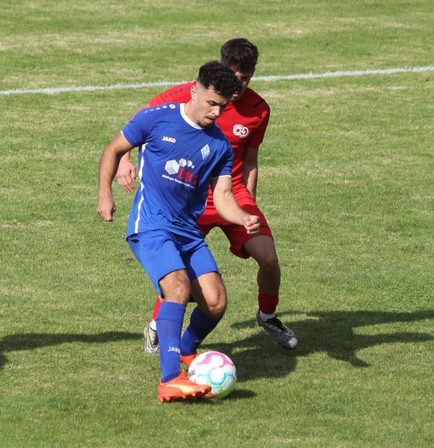 Der Kenner ahnt es schon, gleich schiebt Alban Dodoli (vorn) den Ball Alexandru-Claudiu Török durch die Beine. Sekunden später klingelt es im Kasten.           Bild:Oberdorfer