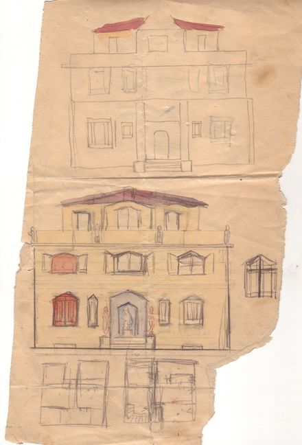 Schon in den ersten Entwürfen für sein Künstlerhaus auf dem Tannenberg legte Fritz Steisslinger wesentliche Gestaltungsmerkmale fest - etwa die charakteristischen Spitzgiebel. Bild: Staber