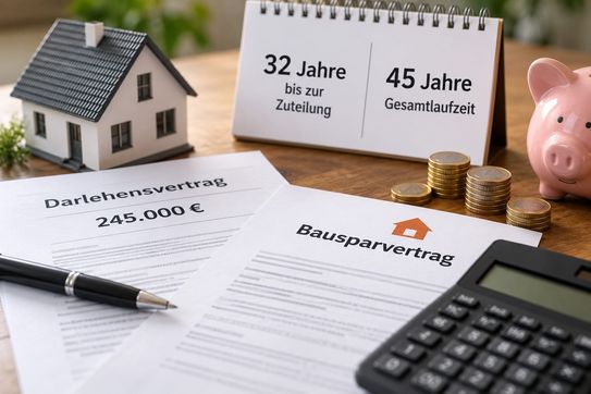 245 000 Euro Darlehen, 32 Jahre bis zur Zuteilung des Bausparvertrags und eine Gesamtlaufzeit von rund 45 Jahren: Die Verbraucherzentrale Baden-Württemberg sieht solche Konstruktionen grundsätzlich kritisch.