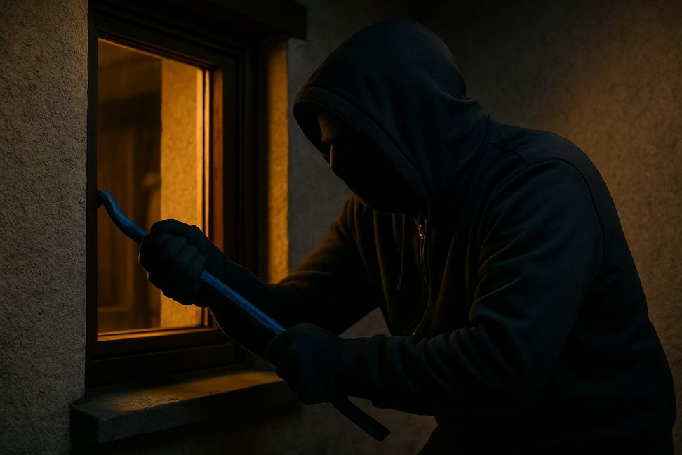 Ein Einbrecher bei der Tat.