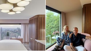 Blick in die vom Stuttgarter Innenarchitekten Alexander Fehre umgestaltete Küche von Nadine und Mathias Albert – und Hund Larry.
