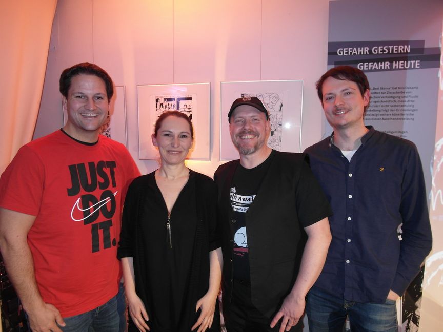 Markus Würtele, Michaela Kuti, Steffen Volkmer, Björn Springorum (von links) beim Night Talk. Bild: Staber