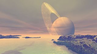 Der Ringplanet Saturn von seinem größten Mond Titan aus gesehen.