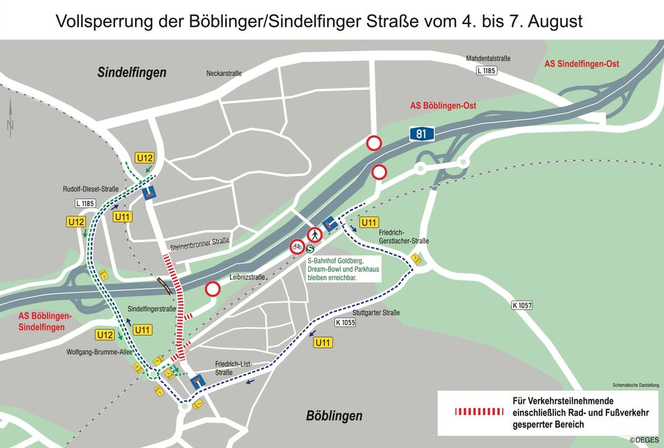 Die Unmleitung führt von Böblingen nach Sindelfingen über die Wolfgang-Brumme-Allee. Grafik: Deges