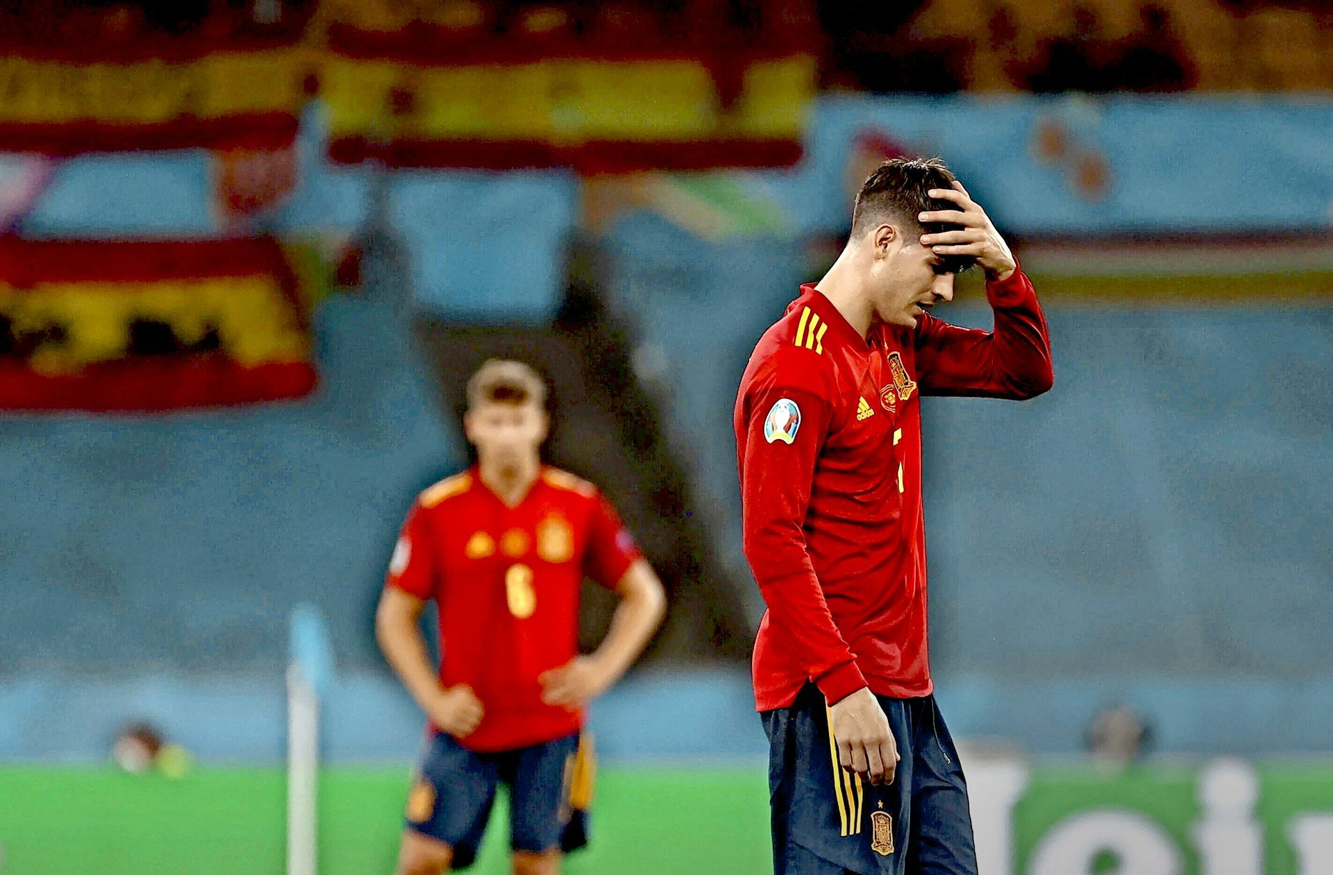 Kaum zu fassen: Alvaro Morata ist nach dem Spiel gegen Polen wieder enttäuscht, dabei hatte er die spanische Nationalmannschaft in Führung gebracht.
 Foto: imago/Kiko Huesca