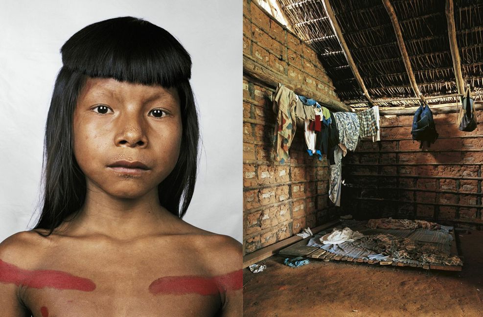 Ahkôhxet schläft auf dem Boden einer Hütte  im Dschungel des Amazonasgebiets.
 Foto: James Mollison