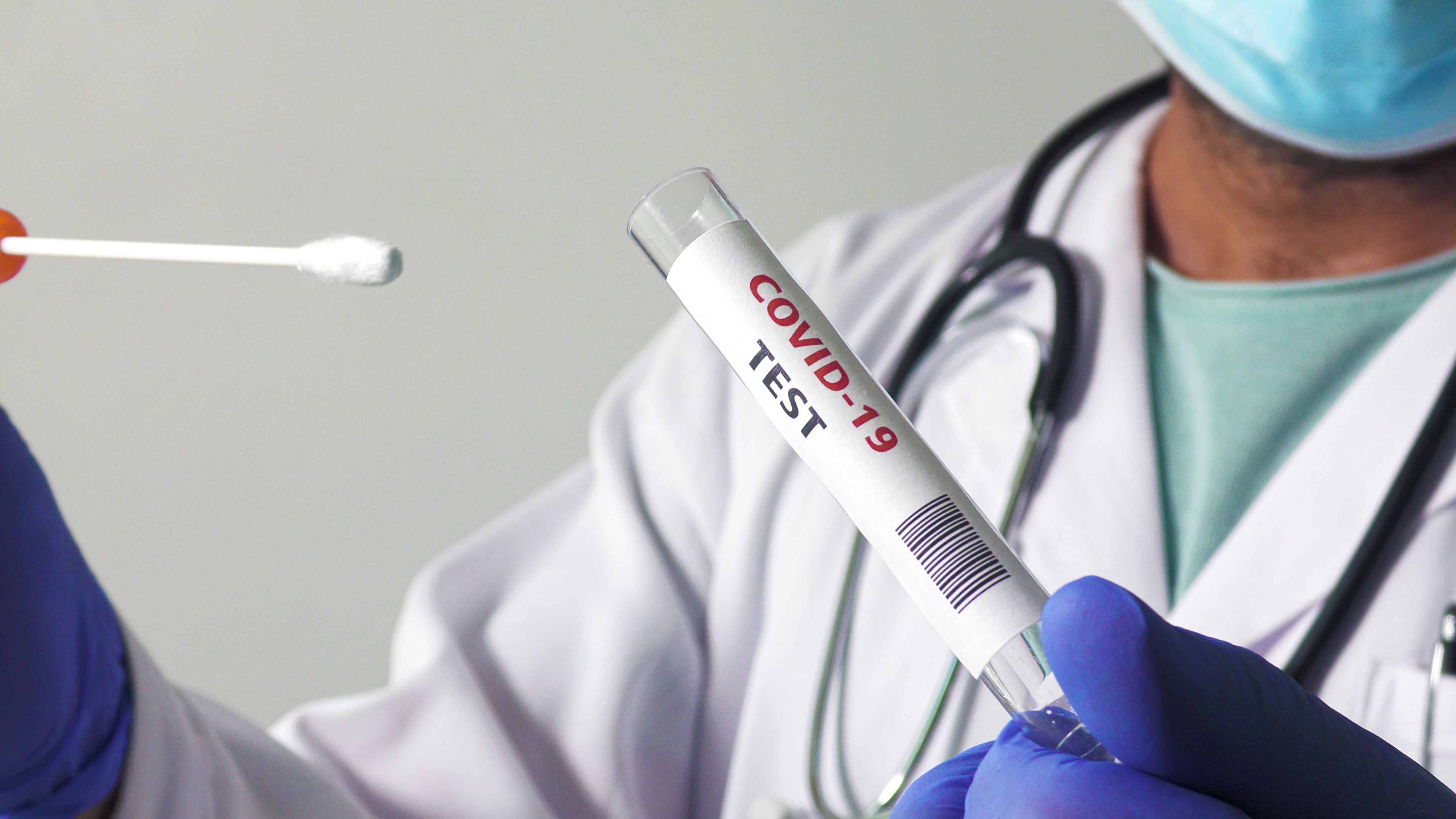 Medical has a PCR test Coronavirus COVID-19, collection process nasal samples NP and OP oral, viral DNA diagnostic procedure RT-PCR
 376055787