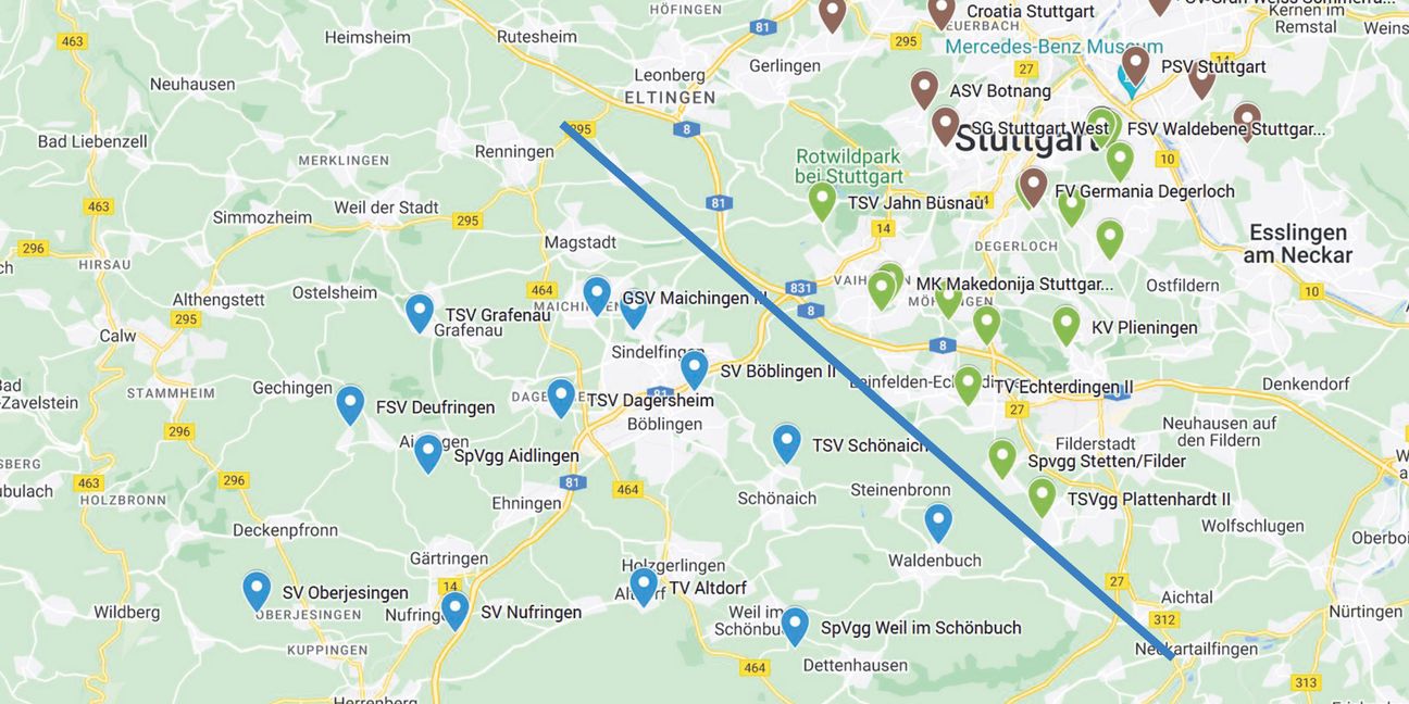 Nach aktuellem Stand müsste keine Mannschaften von Stuttgart nach Böblingen  (oder umgekehrt) verschoben werden.Grafik: WFV