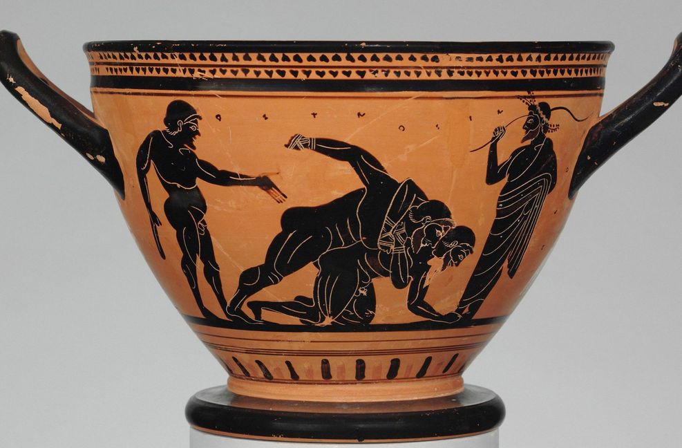 Kampfszene auf einer Tasse: Beim Pankration war fast alles erlaubt.
Foto: Imago/