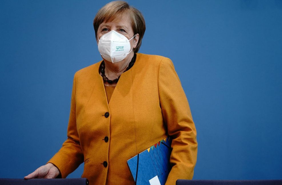 Angela Merkel nach einer Sitzung des Corona-Kabinetts.