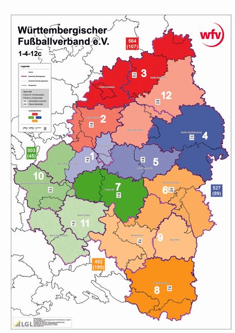Der Fußball-Bezirk Böblingen/Calw wird getrennt. Ab der Saison 2024/2025 spielen die Böblinger Vereine mit dem bisherigen Bezirk Stuttgart zusammen. Grafik: WFV