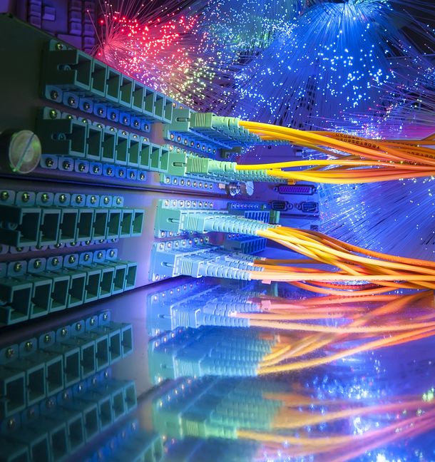 Technology center with fiber optic equipment