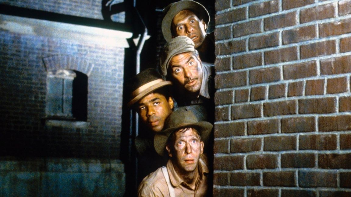 George Clooney (Zweiter von oben) und seine Kumpels auf der Flucht in „O Brother, Where Art Thou?“   Bild: z