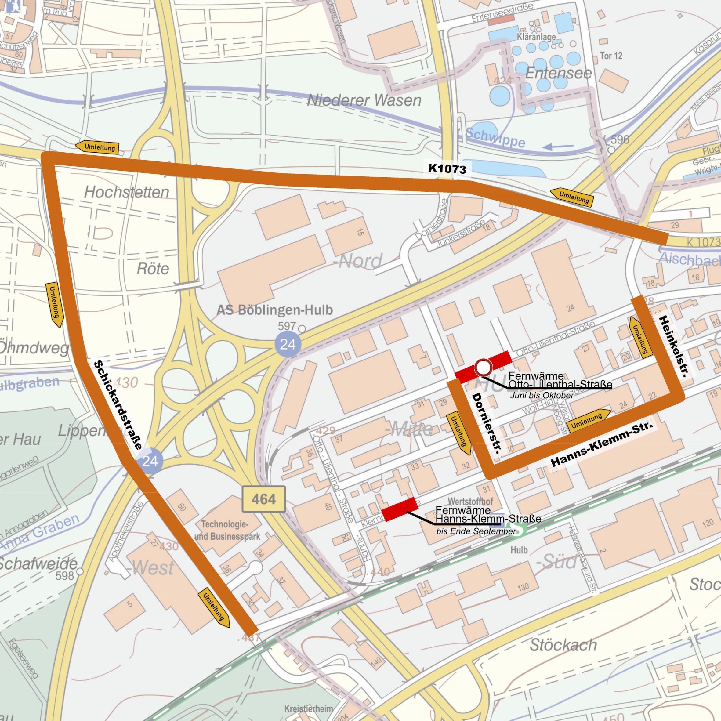 Auf dem Plan sieht man die weitläufige Umleitung. Bild: Stadt Böblingen