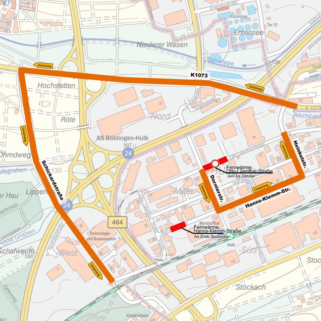 Auf dem Plan sieht man die weitläufige Umleitung. Bild: Stadt Böblingen