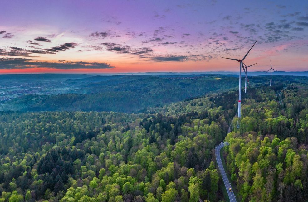 Windräder im Schwäbisch-Fränkischen Wald
 Foto: imago images//Stefan Sch..