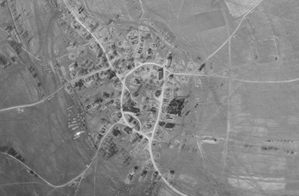 Im Jahr 1968 ist die Ausbreitung des Dorfes auf dem Münsinger Hardt noch sehr gut erkennbar.
