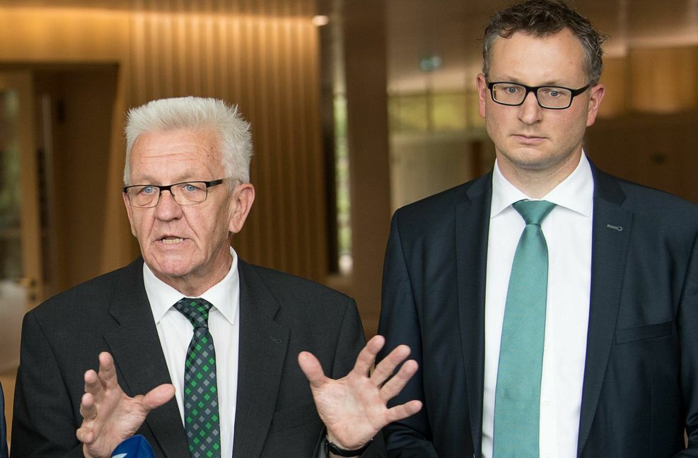 Ministerpräsident Winfried Kretschmann (links) und Grünen-Fraktionschef Andreas Schwarz Foto: dpa/Sebastian Gollnow