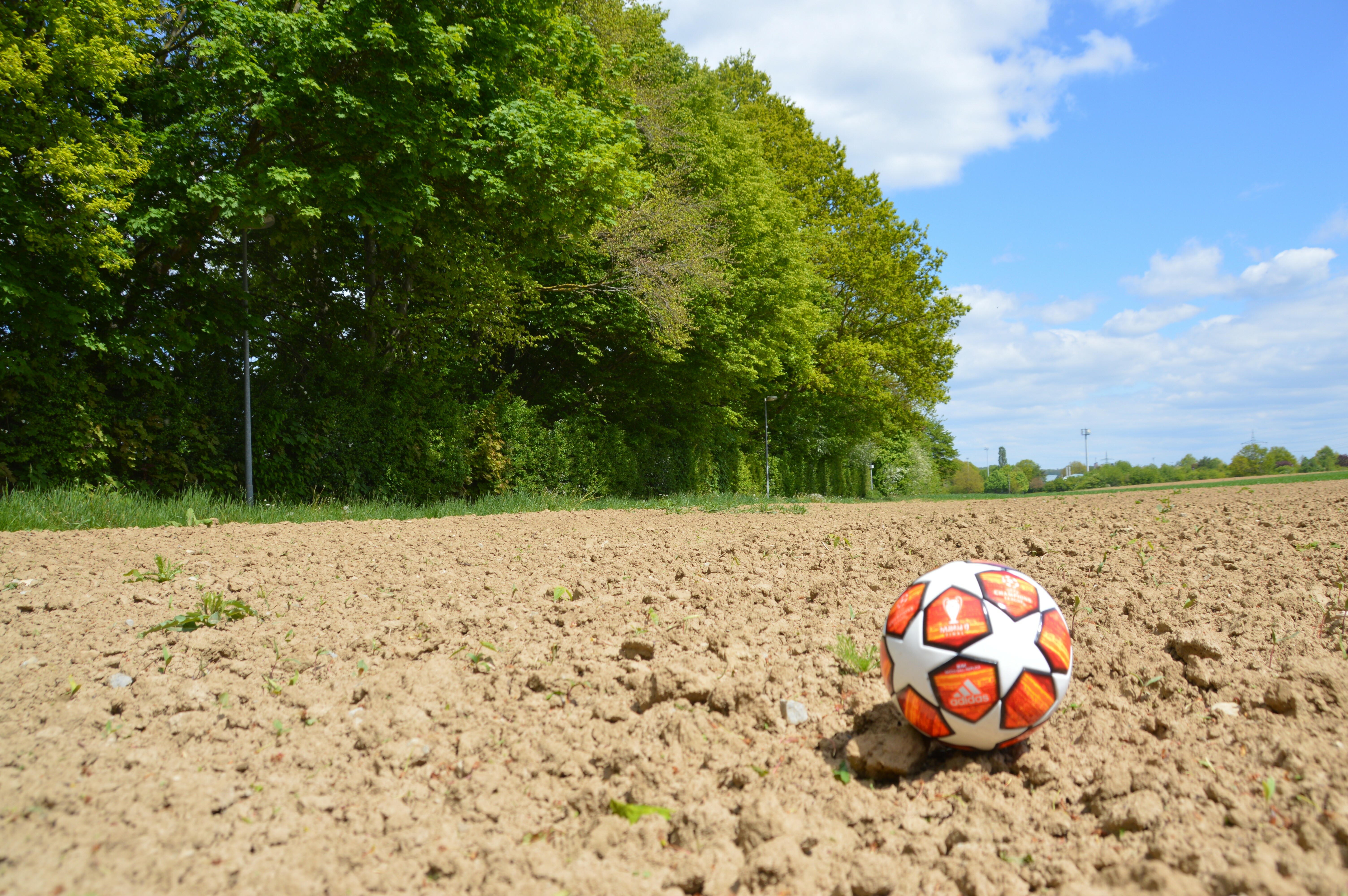 Auf diesem Acker soll es bal feine Doppelpässe geben. Der Ball liegt ziemlich genau dort, wo nächstes Jahr die Eckfahne steht. Im Hintergrund ist der Glaspalast zu erahnen. Die Bäume links verdecken die Tribüne des Allmendstadions.Bild: Wegner