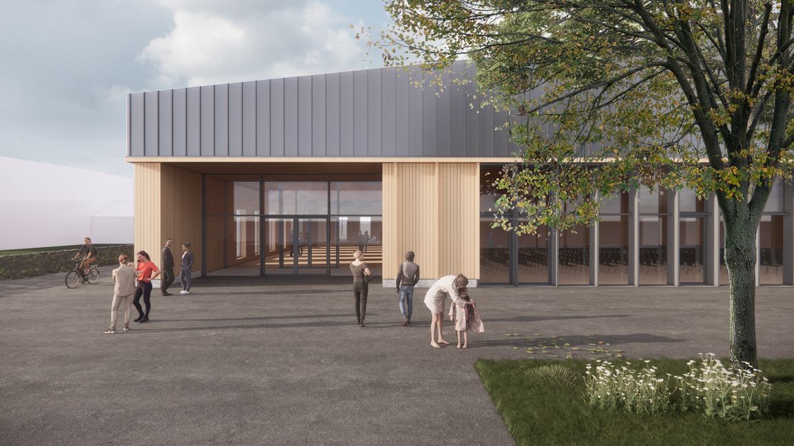 So soll die neue Uhlandhalle von außen aussehen. Bild: Drei Architekten