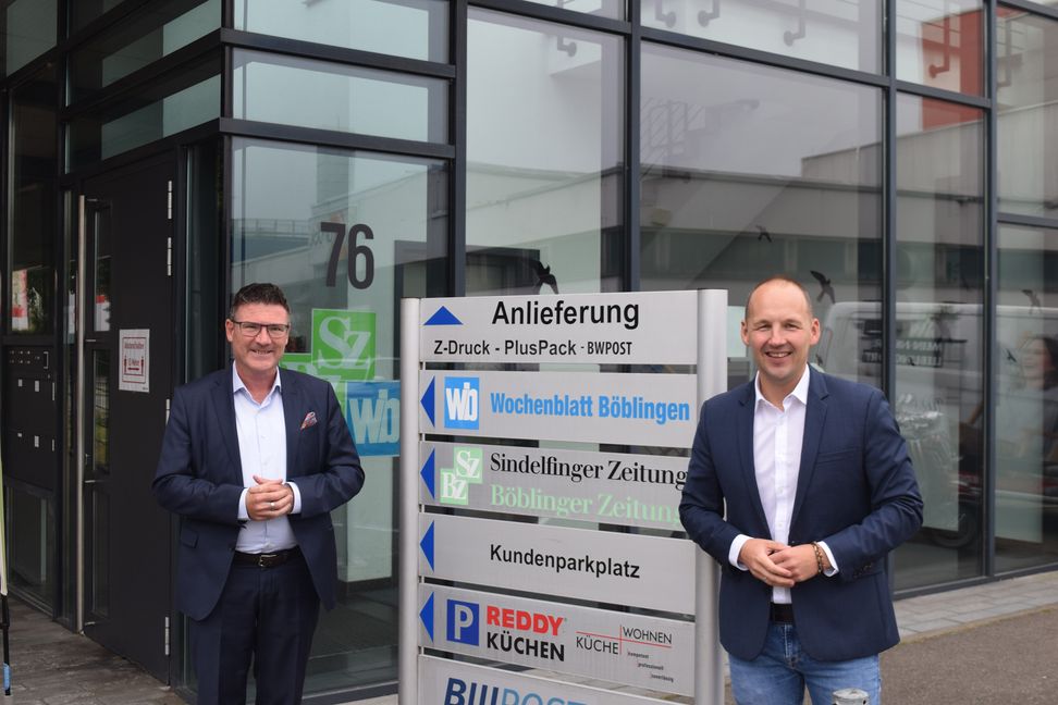 Dr. Stefan Kaufmann (links), Innovationsbeauftragter „Grüner Wasserstoff“ der Bundesregierung, besuchte gemeinsam mit dem Böblinger CDU-Bundestagsabgeordneten Marc Biadacz die SZ/BZ-Redaktion.  Bild: Krauter