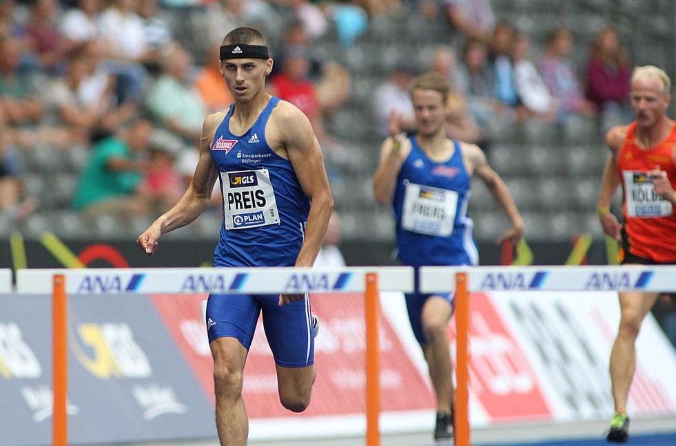 Constantin Preis läuft ins olympische Halbfinale über die 400 Meter-Hürden. Bild: Görlitz/A