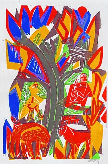 Ein Beispiel für die Arbeit von HAP Grieshaber in der neuen Ausstellung der Galerie Schlichtenmaier im Dätzinger Schloss: „Cours d’amours“ gehört zu den wenigen noch vollständigen Mappen, mit denen der Holzschneider von der Achalm die „Carmina Burana“ von Carl Orff illustriert. Reproduktion: Schlichtenmaier/z