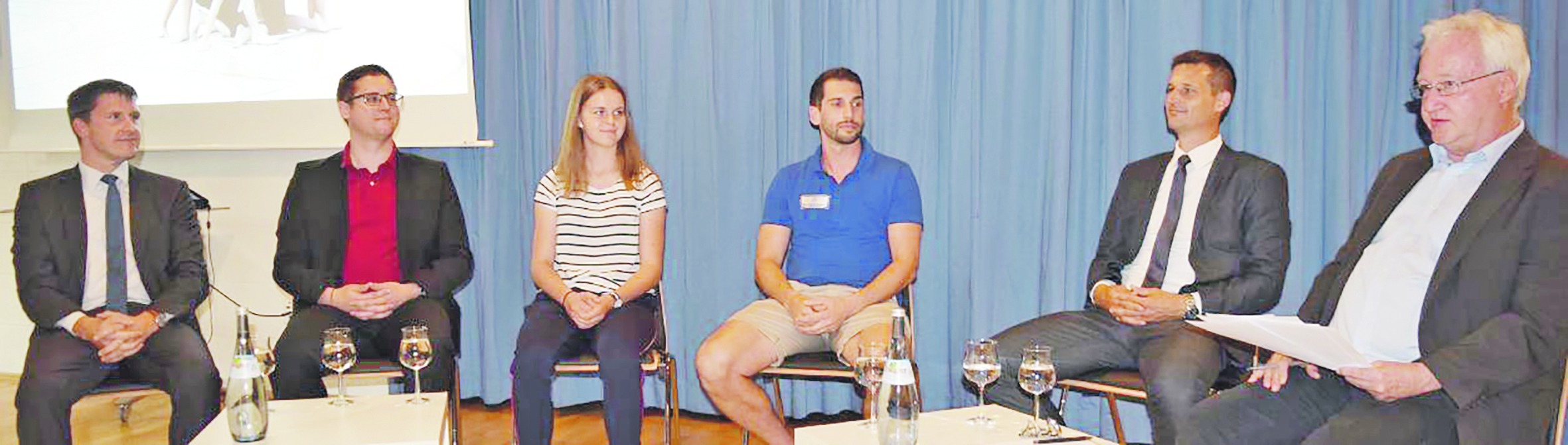 Ein Herz für den Sport (von links): Daniel Wengenroth, Christian Keipert, Greta Stegemann, Björn Hübner, Michael Schreiner und Moderator Hans-Jörg Zürn. Bild: Krauter