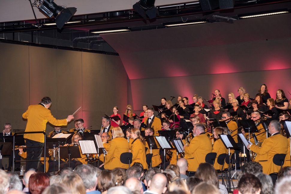 Das Orchester des Musikvereins Schönaich und die Chöre der Musikschule gaben am Samstag gemeinsam ein großes Event-Konzert. Bild: Nüßle