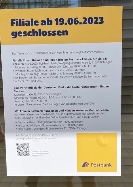 Nach der Schließung der Postbank-Filiale in Sindelfingen können Kunden nur noch in Böblingen kostenlos Geld abheben. Dagegen hat die Sindelfinger FDP eine Petition gestartet. Bild: z