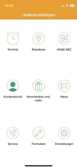 So sieht die Startseite der Abfall-App für Böblingen auf einem modernen Smartphone aus.   Bild: z