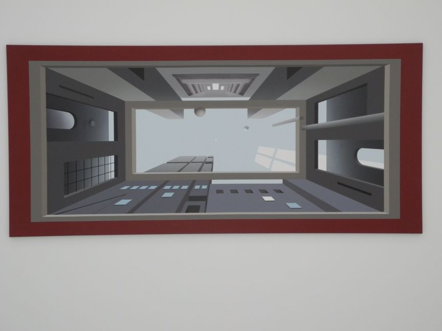 Die Gemälde von Ben Willikens kommen ohne menschliche Figuren aus. Und die Farbpalette beschränkt sich großenteils auf Grautöne. Bild: Volkmann