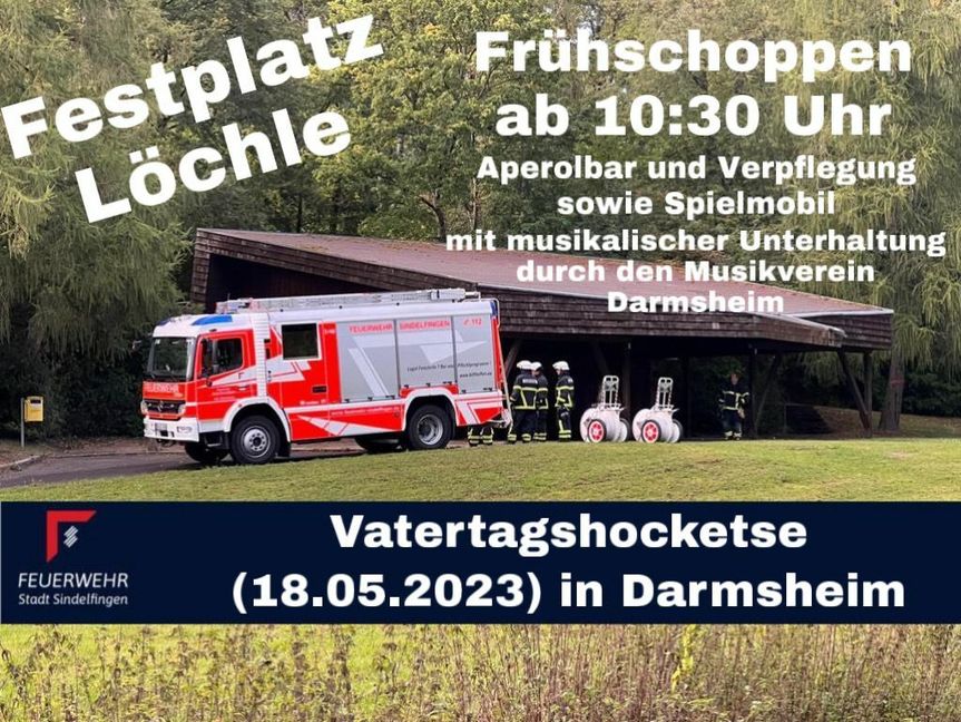 Mit diesem Plakat wirbt die Darmsheimer Feuerwehr für die Vatertags-Hocketse. Bild: z