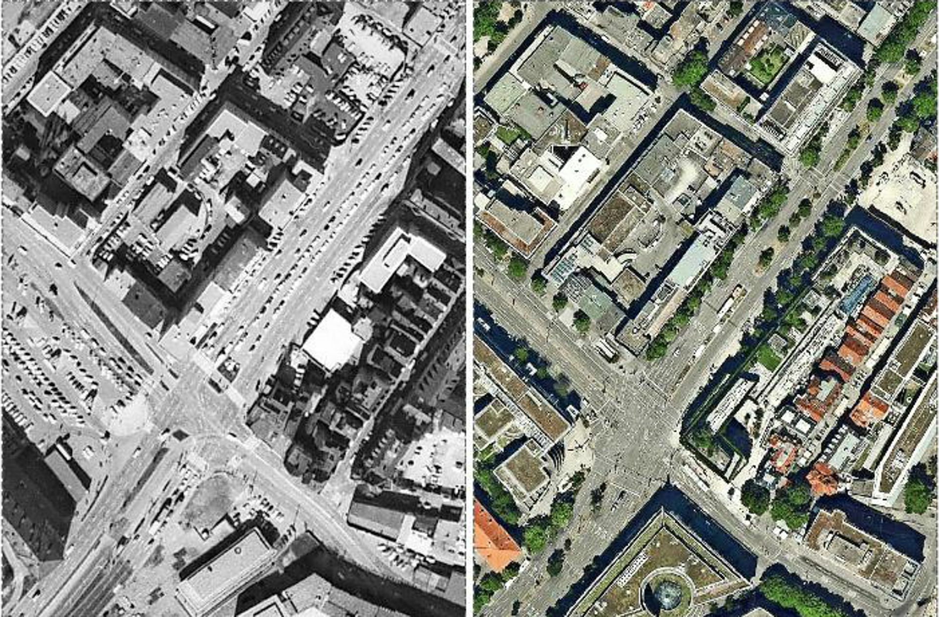 1968 glich die Gegend um den Stuttgarter Rotebühlplatz eher einem Parkplatz und einer Stadtautobahn. Heute wirkt sie deutlich menschenfreundlicher.