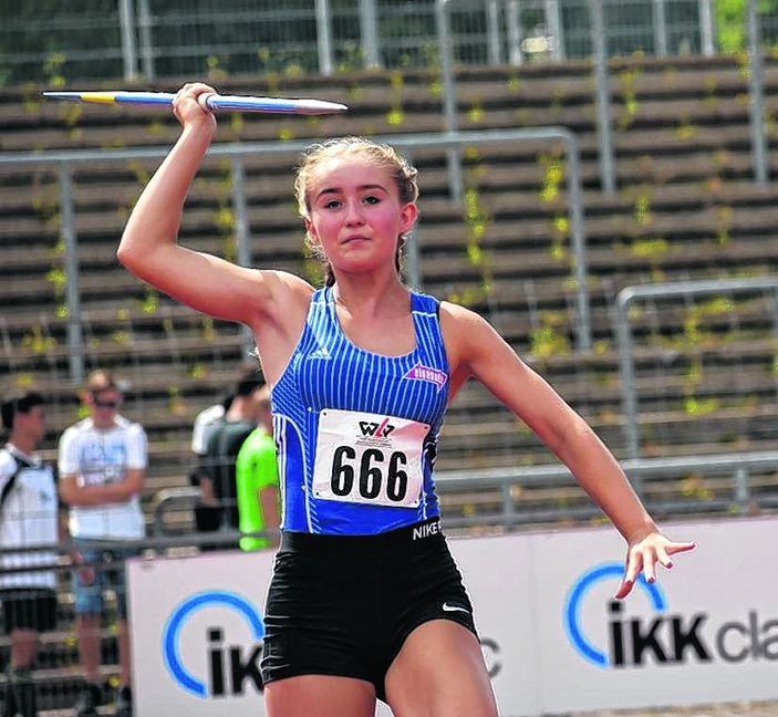 Speerwerferin Nina Nawroth geht mit der sechstbesten Weite in die deutsche Meisterschaft in Rostock.  Bild: Drechsel/A