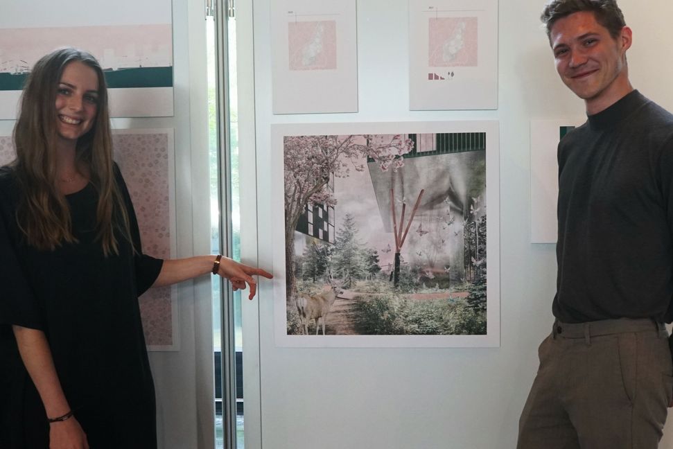 Marina Koessler und Patrick Seidl von der TU Graz bringen den Wald samt Bewohnern nebst Hirsch ins Erdgeschoss des Krankenhauses. Bild: Heiden