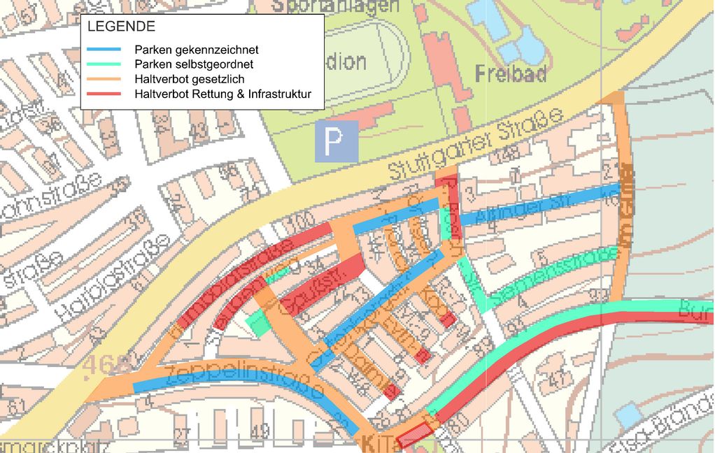 In den blau und grün gekennzeichneten Bereichen darf man sein Auto parken. Grafik: Stadt Böblingen