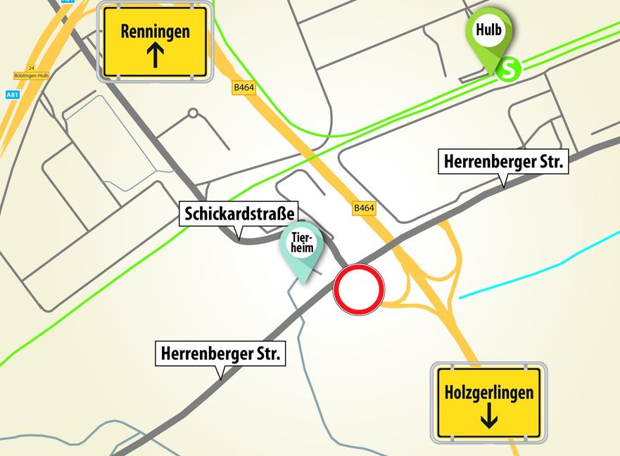 Bis Ende April ist die westliche der Rampe der B 464 gesperrt. Grafik: Erbele